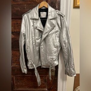 Zara Men’s Silver Faux Leather Biker Jacket